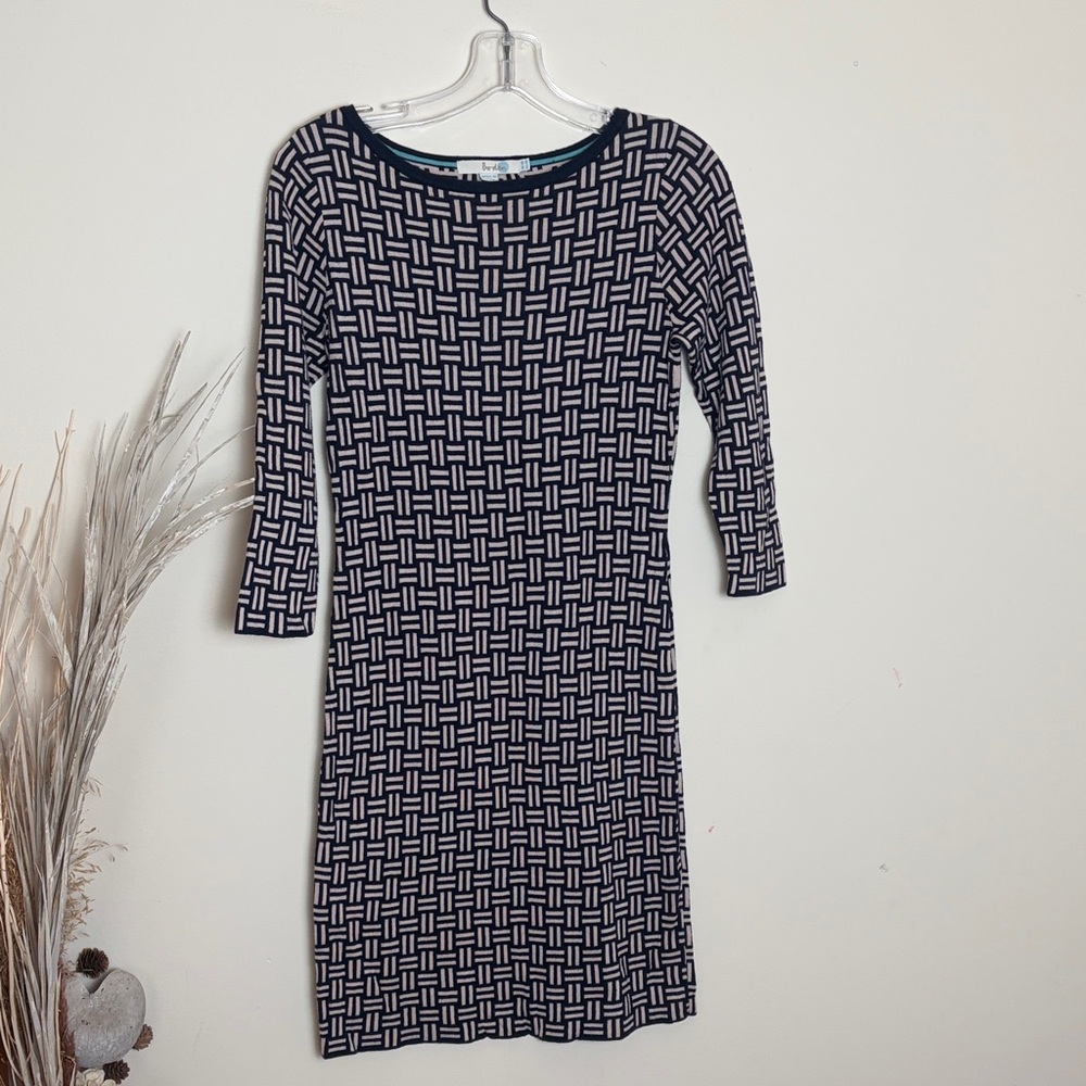 Boden Navy and Beige Patterned Midi Dress